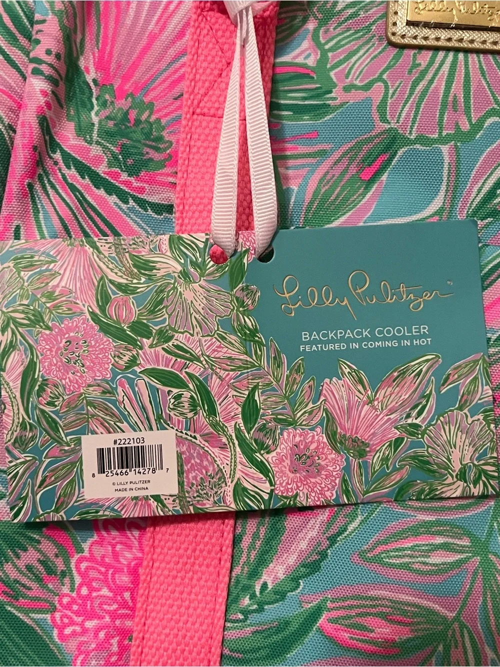 Lilly Pulitzer Pink & Green Tropical Floral Print Backpack Cooler